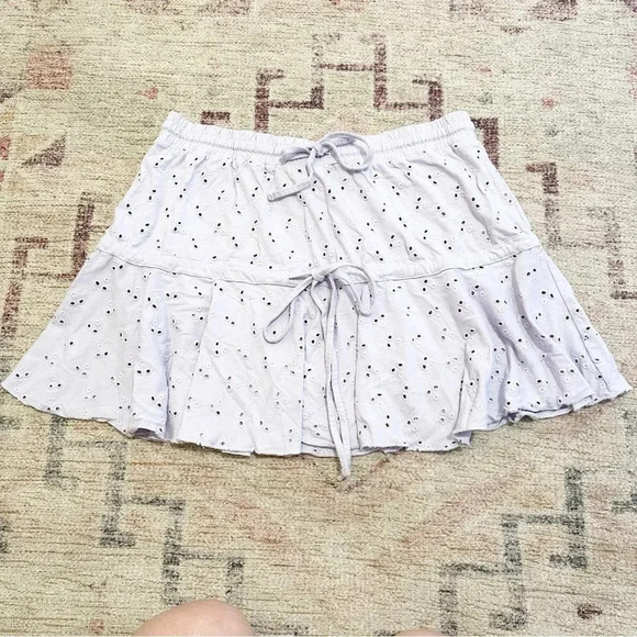 ASOS• broderie tiered mini skirt with tie detail in lilac - Picture 7 of 11